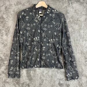 Hanky Panky Gray Floral Jacquard Jacket Full Zip Long Sleeve Top Cardigan M